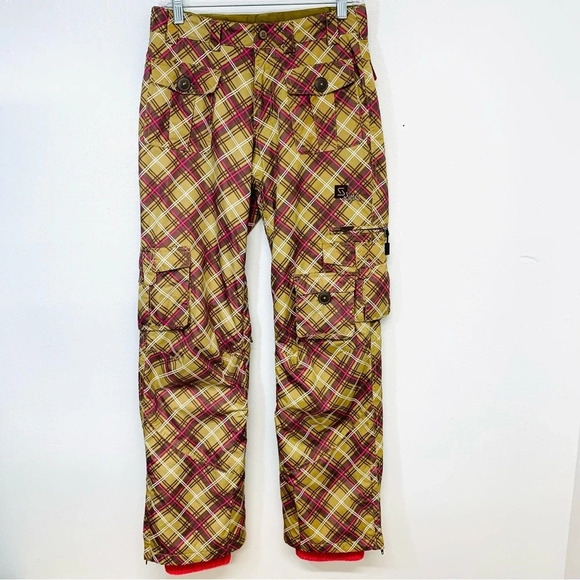 Sims Snowboard Pants Woman Small  Cargo Pockets Pink Plaid Insulated Ski Winter - Picture 1 of 14
